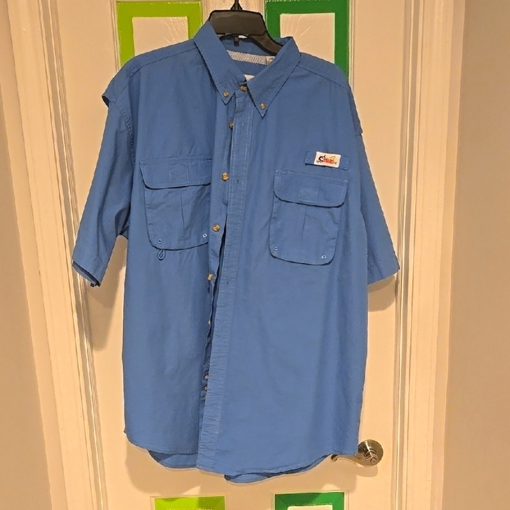 Men's Blue Short Sleeve Fishing Shirt Size XXL